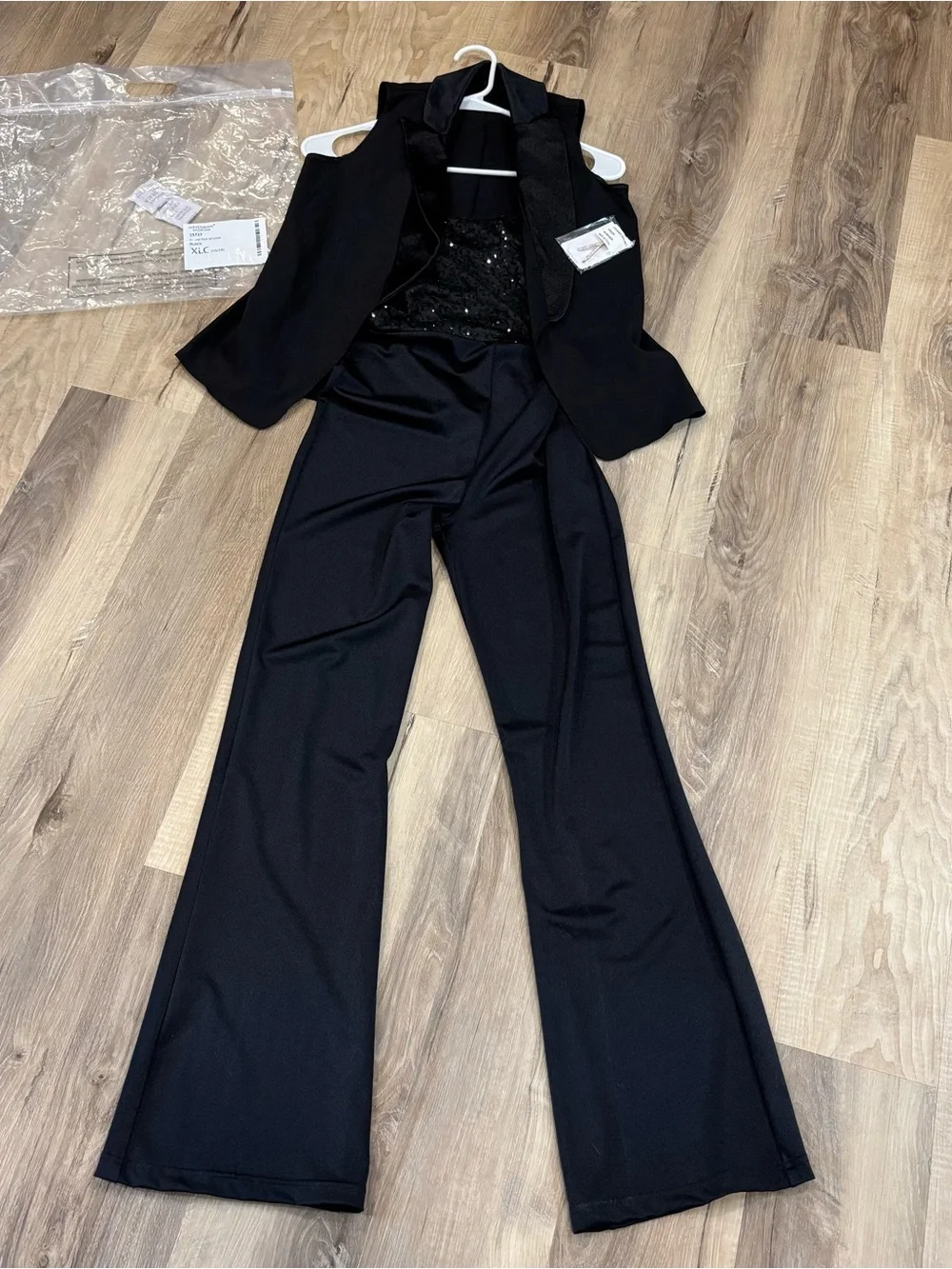 Weissman Black Sequin Bodice Dance Costume with Vest and Wide-Leg Pants XLC